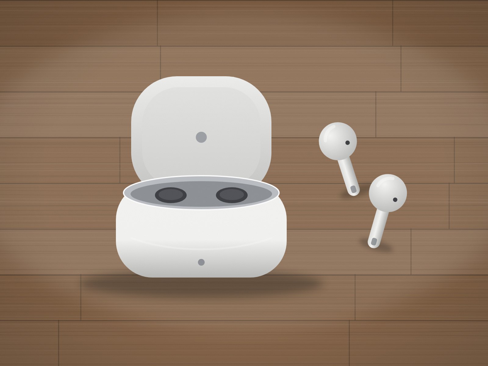 White earbuds in a charging case
